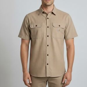 BNWT Carhartt Rugged Flex Shirt L Relaxed Fit Short Sleeve Button DownTan